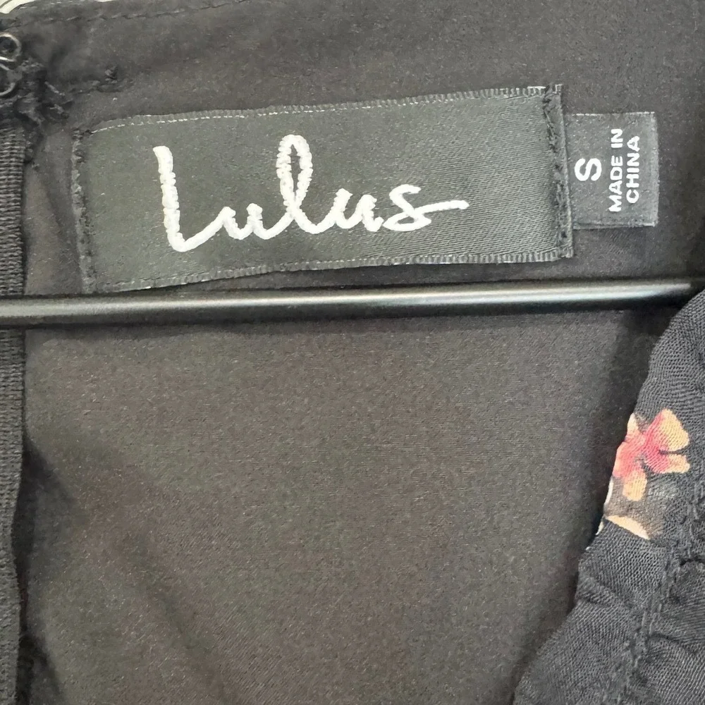 Lulu's Growing Affection Black Floral Print Ruffled Mini Dress Size Small